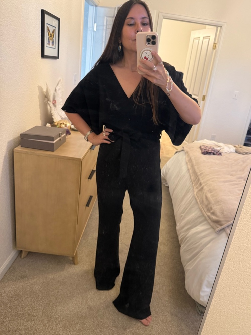 MNGO Elegant Black belted V-Neck Jumpsuit size Medium
